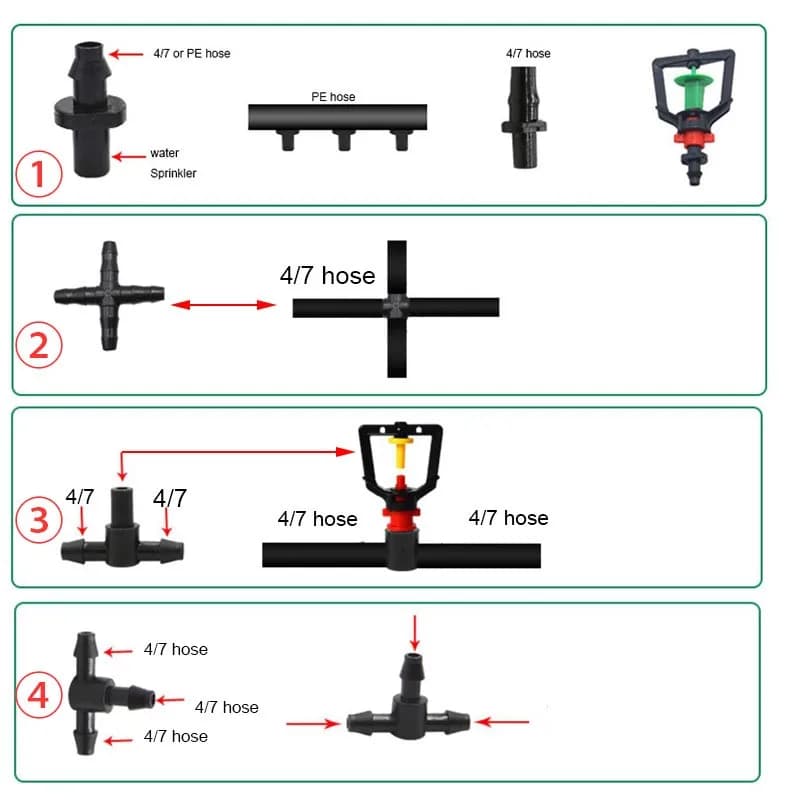 50pcs Garden Drip Irrigation Connector Fitting 4/7mm Hose Barbed Lock Tee Straight Elbow End Plugs Pipe Adapter Watering System