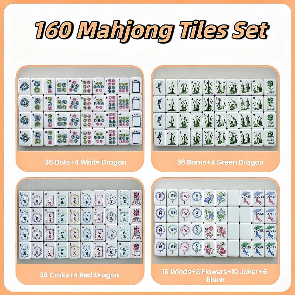 US Warehouse American Mahjong Sets 160 Tiles 4-Layer Acrylic Engraved Mah Jongg Sets Travel Mahjong for Adult Party Board Game