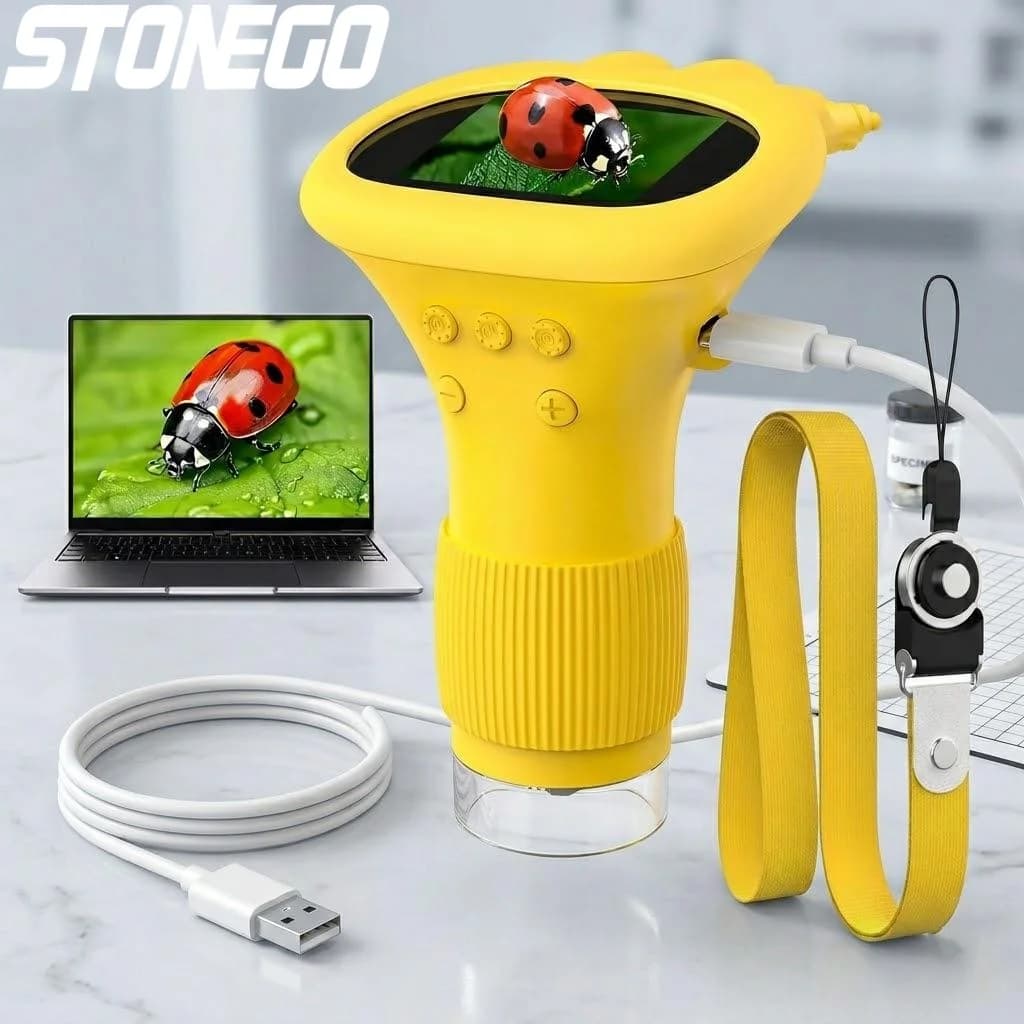 Lente d'Ingrandimento Elettronica Portatile 1000X HD con Schermo IPS e 8 Luci LED, Microscopio con Immagini in Tempo Reale per Bambini e Adulti