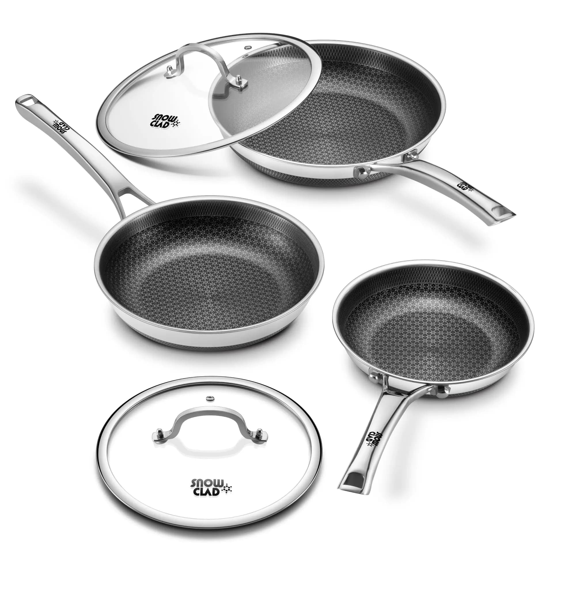 Set di Pentole Antiaderenti Compatibili con Induzione, Padelle Senza PFOA con Coperchi, Padelle in Acciaio Inox per Cucina
