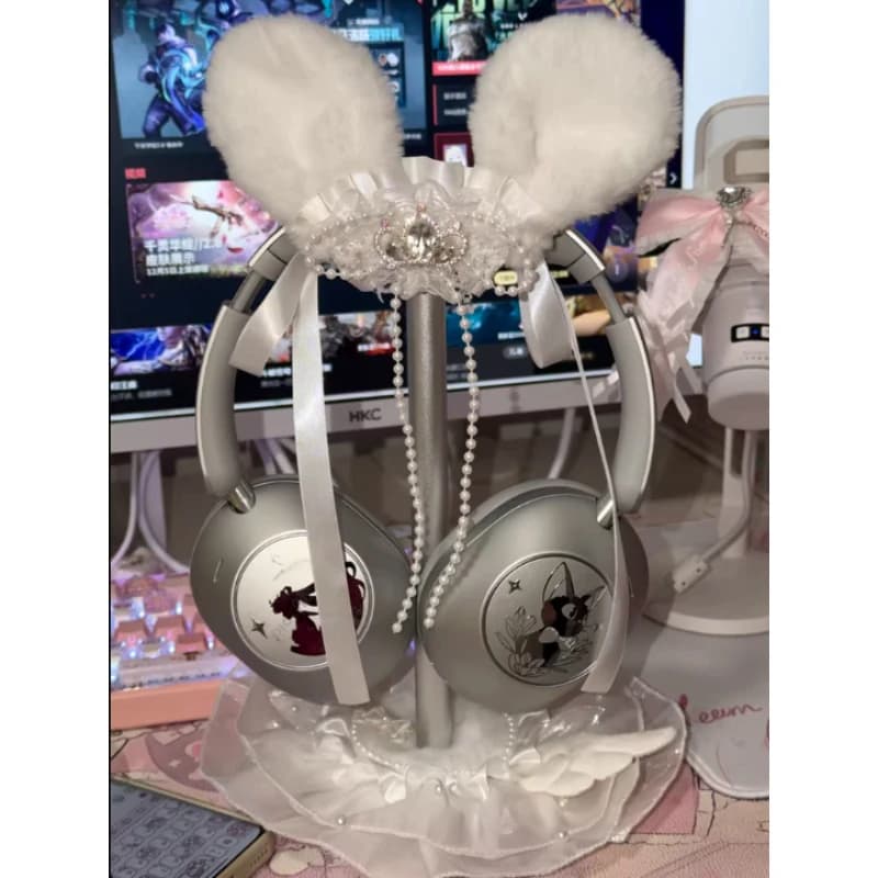 Supporto per Cuffie a Orecchie di Coniglio Personalizzato in Peluche, Decorazione da Scrivania, Porta Cuffie da Gaming