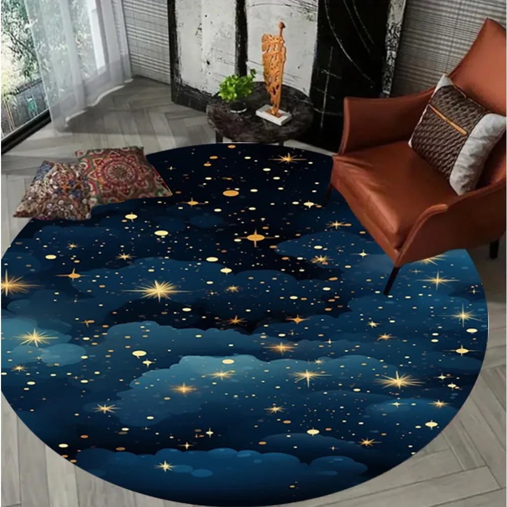 Tappetino rotondo con motivo cielo stellato da sogno, morbido tappetino antiscivolo per soggiorno, camera da letto, decorazione della casa, tappeti per camera da letto