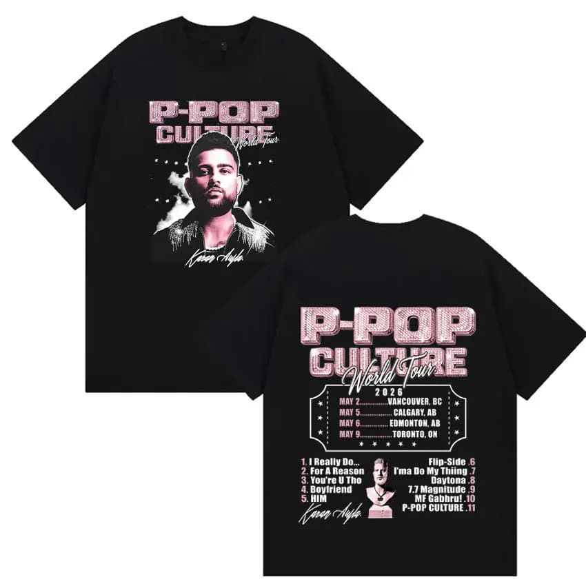 Karan Aujla 2026 T-Shirt P-POP Culture World Tour Graphic Y2K T Shirt Women Mens Hip Hop Tops Cozy Fans Oversized Cotton Tsthrit