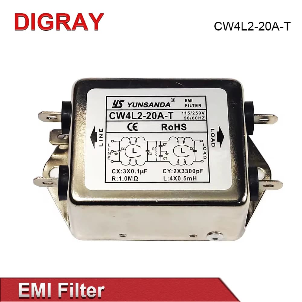 DIGRAY EMI Filter CW4L2-20A-T Single Phase AC 115V / 250V 20A 50/60HZ For Laser Cutting Engraving Machine And Marking Machine.