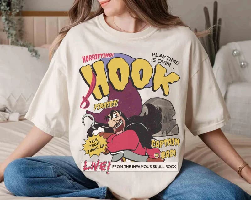 T-shirt vintage con ritratto del Capitano Hook Graffiti Disney Peter Pan Villains Halloween Magic Kingdom Disneyland Family Vacation 2026