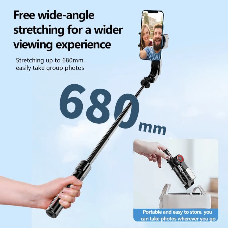 Roreta Handheld Gimbal Smartphone Bluetooth Handheld Stabilizer with Tripod Selfie Stick Folding Gimbal with Magnetic fill light