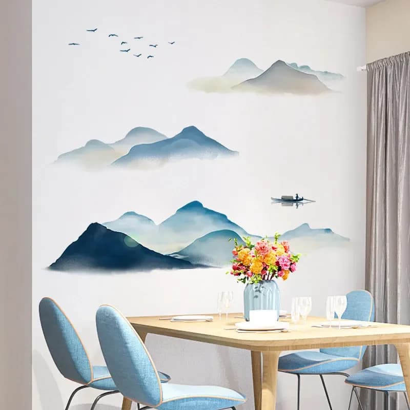 Ink Wash Mountain Wall Stickers For Living Rooms Home Bedroom Wardrobe Wall Decoration Self Adhesive Vinyl Sticker Wallpapers