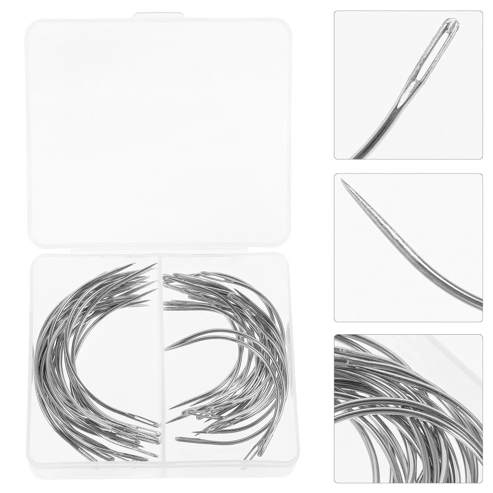 Set di 40 Aghi da Cucito Curvi in Metallo Resistente con Occhio Grande, 2 Misure (2.5 e 3.5 Pollici) per Cucito e Riparazioni
