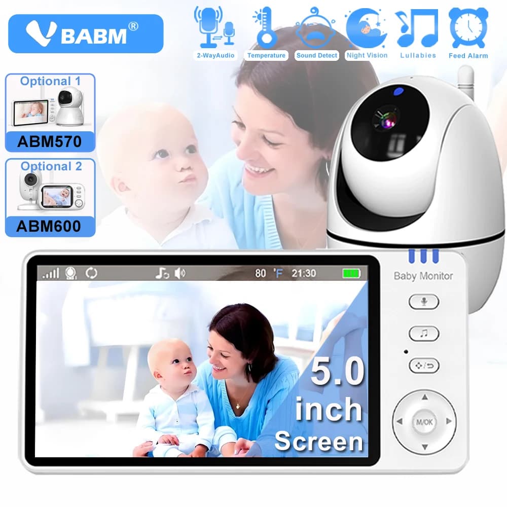 VBABM 5 Inch Kids Video Monitor with PTZ Camera Babyphone Cam Surveillance Cameras for Security Protection Temperature Sensor Ninna Nana