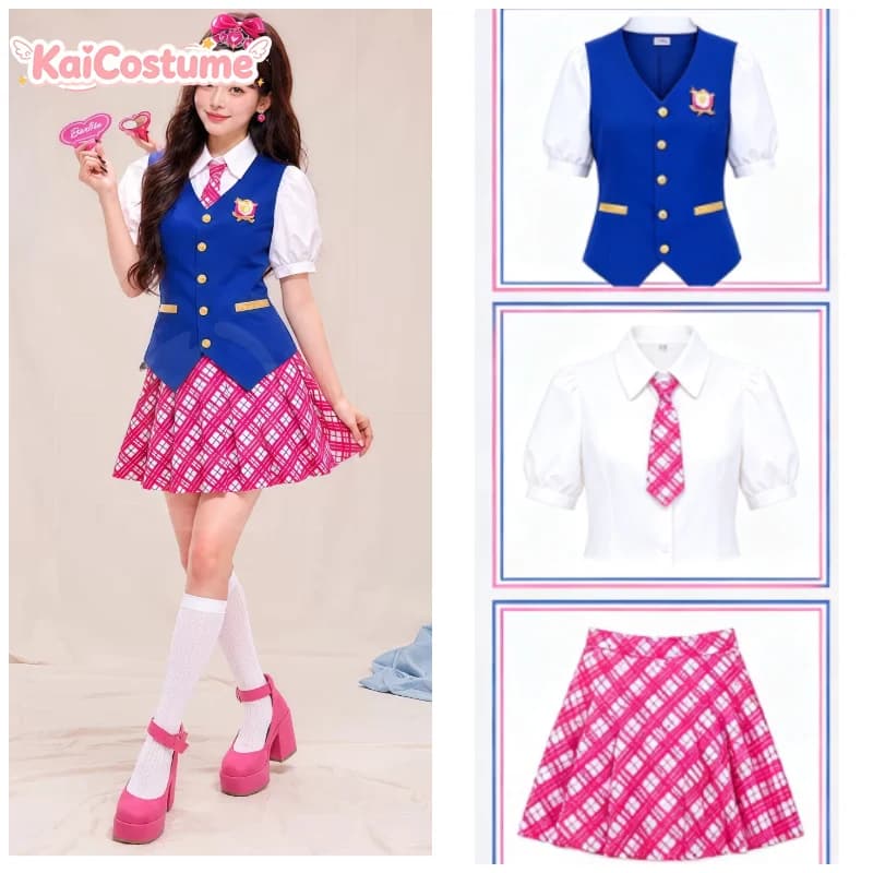 Princess Charm School Cosplay Costume Blue Red School Uniform Full Set For Women