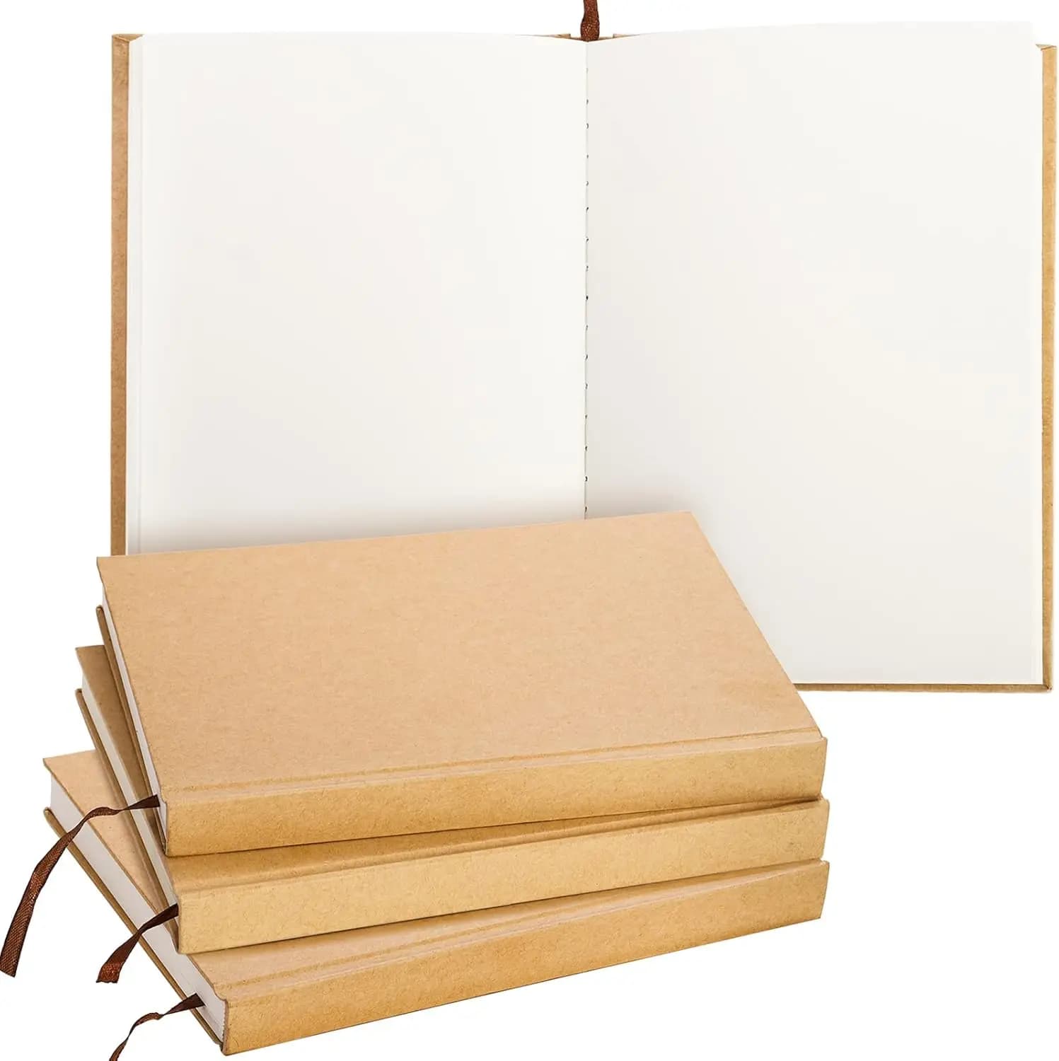 4 Pack A5 Blank Notebook Journal, 6x8.5 Inch Hardcover, 240 Pages Each, 100gsm Thick Paper, Kraft Sketch Book for School Office