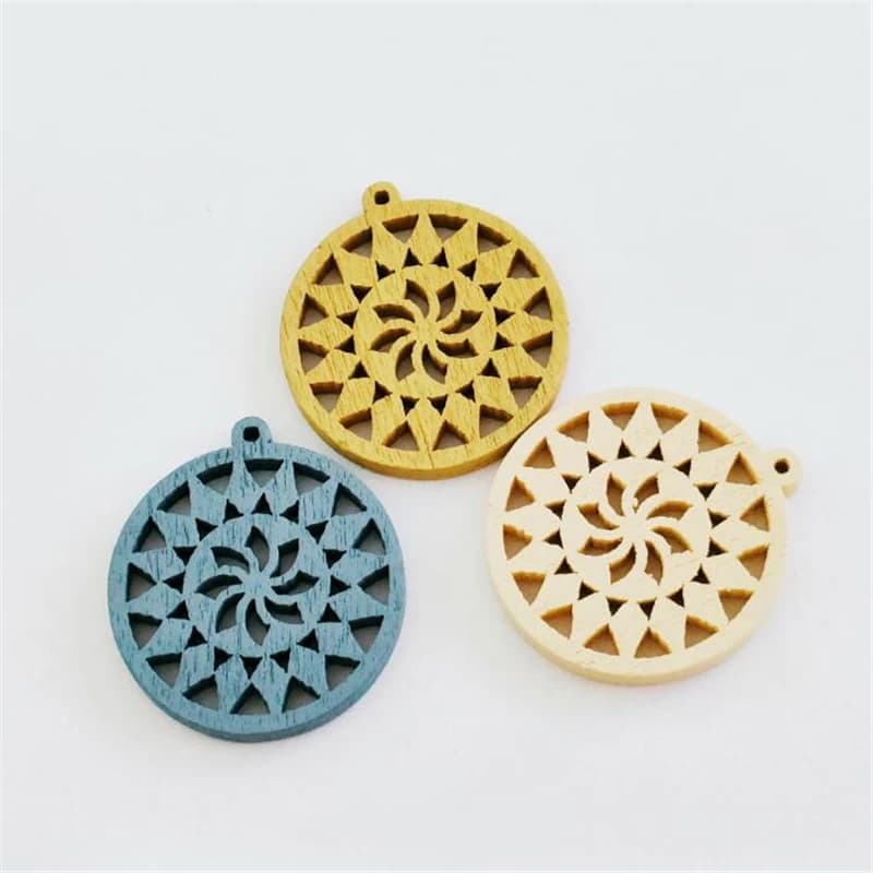 10Pcs New Creative 28MM Wood Hollow Round Charms connettori geometrici orecchini fai da te ciondolo gioielli che fanno accessori materiale