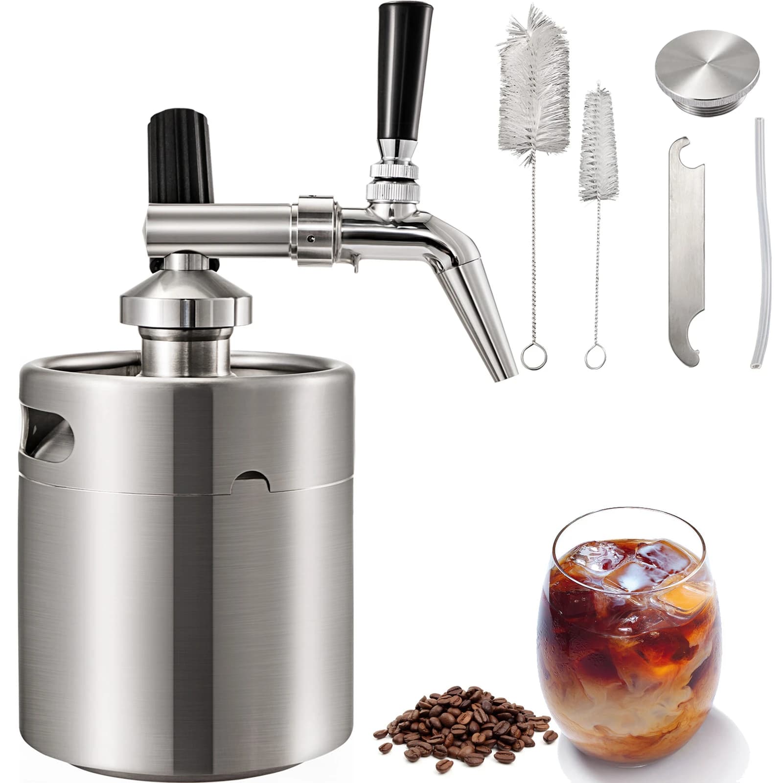 SucceBuy 2 liters stainless steel cold coffee maker with comfortable corrosion resistant sanitary faucet easy to carry outdoor home