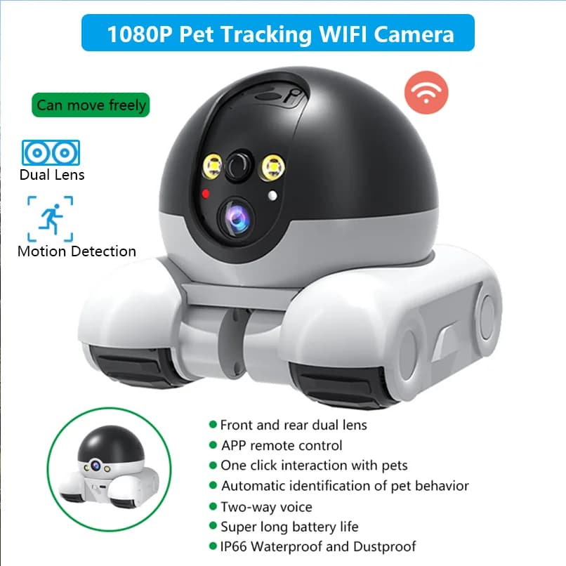 1080P Pet Tracking Telecamera WIFI Protezione di sicurezza domestica Telecamera di sorveglianza APP mobile Telecomando Baby Pet Monitor Robot Cam