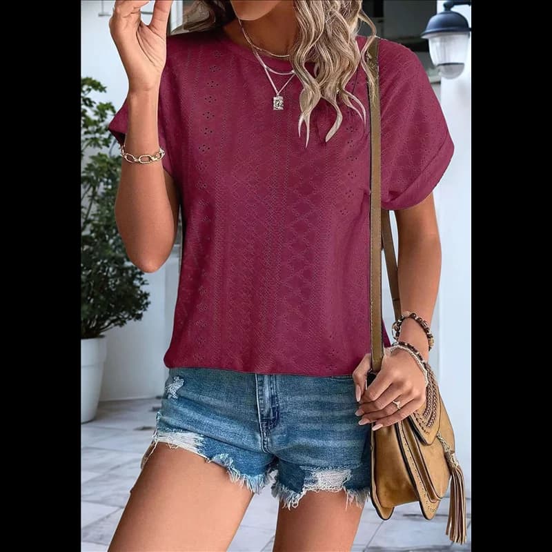 A84G-Top da donna Camicie a maniche corte Camicette da donna Top eleganti con maniche ad aletta casual