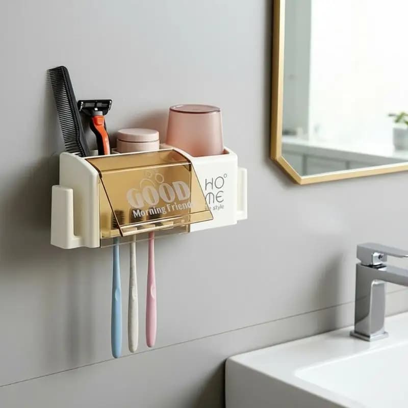 Wall Mounted Bathroom Storage Rack Five Hole Toothbrush Holder Multi Purpose Organizer for Toothbrush Toothpaste Comb Items