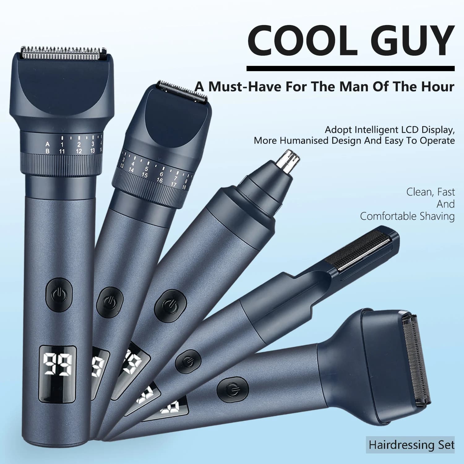HOMEFISH 5 IN 1 Electric Razor for Men IPX6 Waterproof, Regulabarba Rechargeable Wireless, Haircut, Body Care Kit