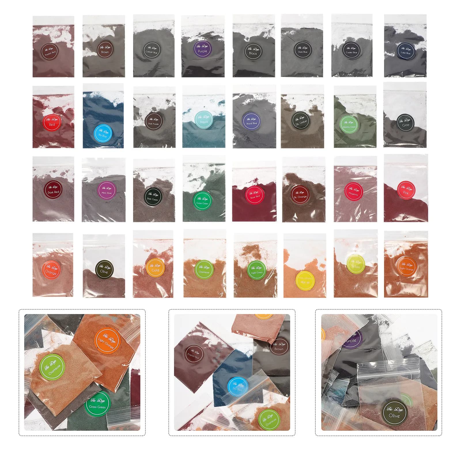 Tie Dye Powder 32 Pieces, Vibrant Coloring Lavage Resistant for Fabrics, T-shirts, Hats, Scarves, Fai-da-Te Kit for Teenagers and Summer Camps