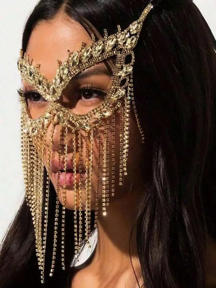 Decorazione per il viso con nappe scintillanti per il ballo in maschera