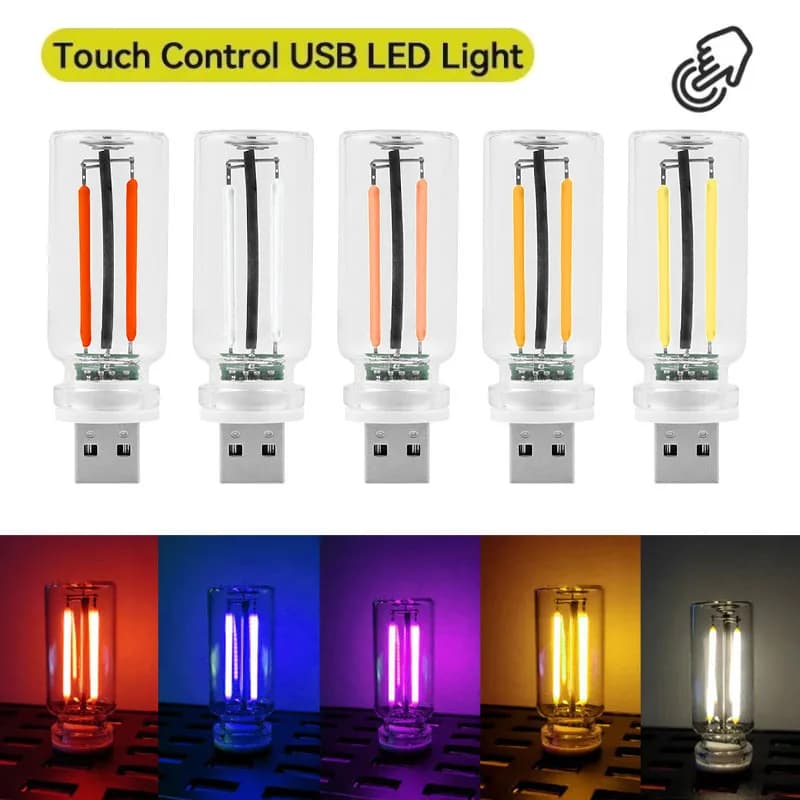 Touch Dimming USB LED Filamento Lampadina in vetro 5V Retro Edison Lampadina Luce notturna Decorazione auto Illuminazione a incandescenza per la protezione degli occhi