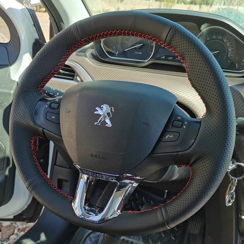 Coprivolante per auto personalizzato intrecciato antiscivolo in vera pelle 100% adatto per Peugeot 208 Peugeot 2008 Accessori interni auto