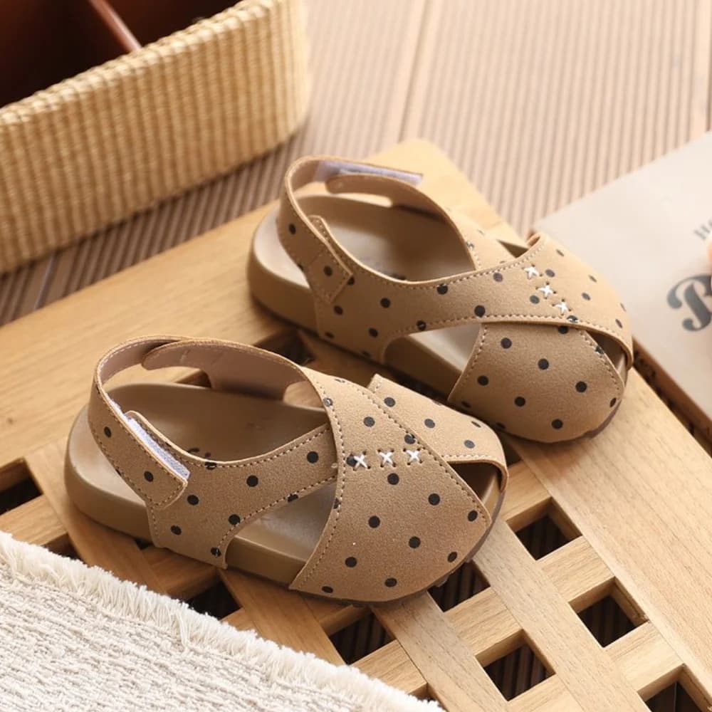 Kids Polka Dot Cross Strap Sandals Split Peep Toe Adjustable Back Velcro Strap Soft Flat Shoes For Summer Daily Outfit Matching