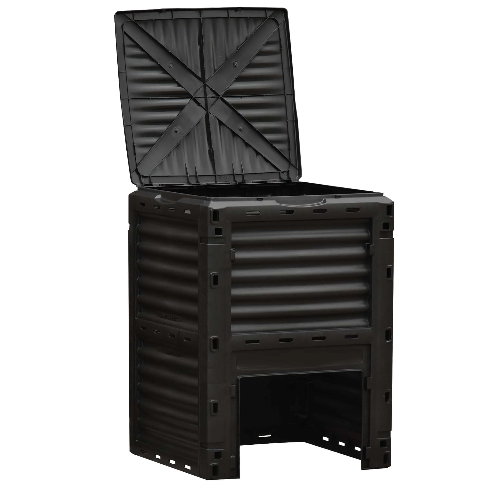Compostiera da Giardino 300L con 48 Fori di Ventilazione, Realizzata in Polipropilene, Dimensioni: 60,5 X 60,5 X 81,5 Cm - Nera.