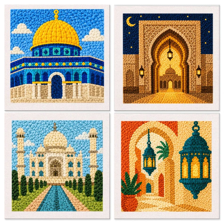 punch needle embroidery kits with frame Sewing Embroidered Mideast Aesthetic Art and crafts with needles stitch set Festival Gif