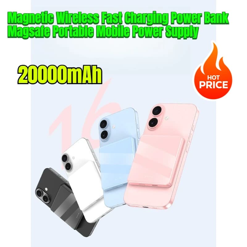 20000mAh Magnetic Wireless Fast Charging Power Bank Magsafe Portable Mobile Power Supply