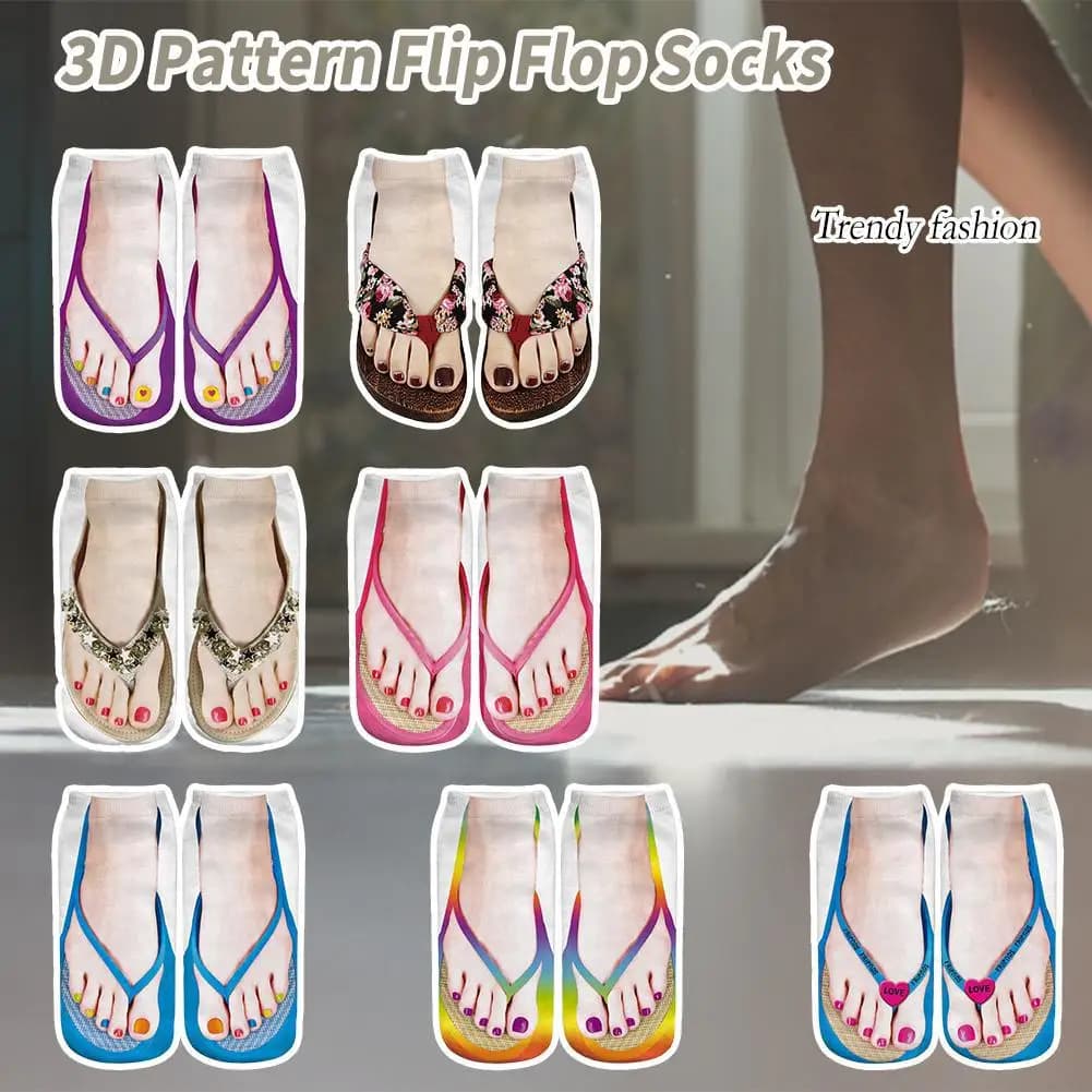 Funny 3D Printed Socks Flip Slippers Shoe Model with Skull Summer Beach Socks Kawaii Short and Soft Ankle