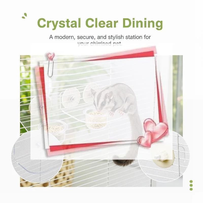 Clear Acrylic Pet Feeder Bowl Cage Attached Dual Food Water Bowl Anti Fall Design For Sugar Glider Hamster And Small Birds