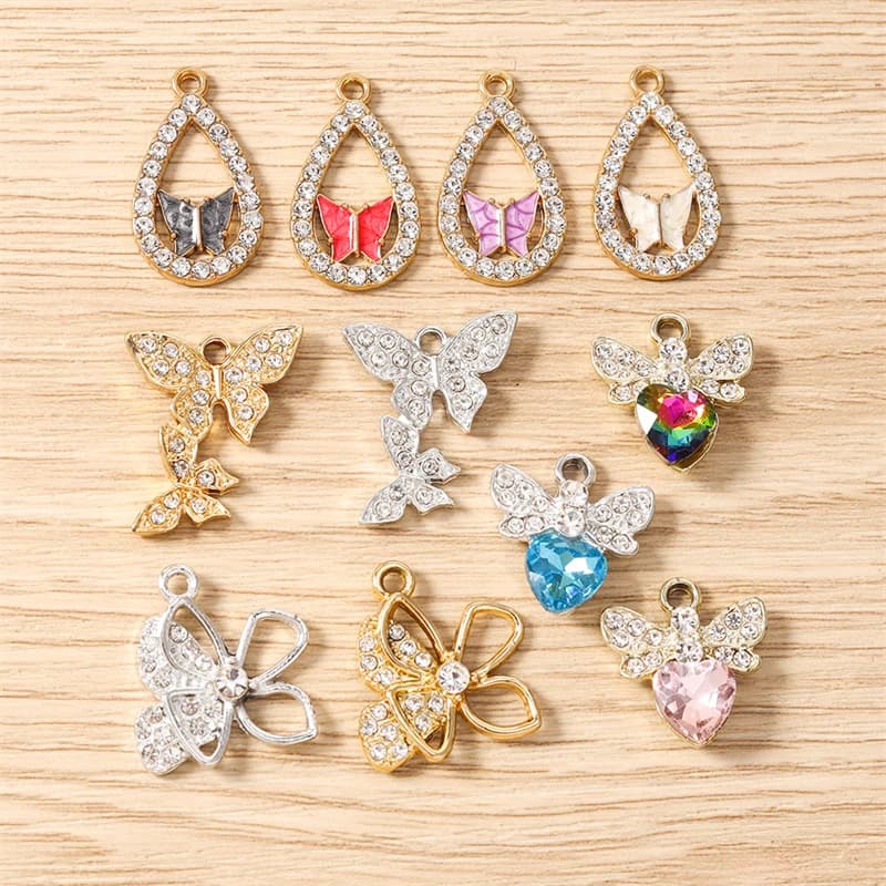 10pcs Cute Crystal Metal Animal Butterfly Charms Pendants Fit Necklaces Earrings Bracelets DIY Crafts Jewelry Making Accessories