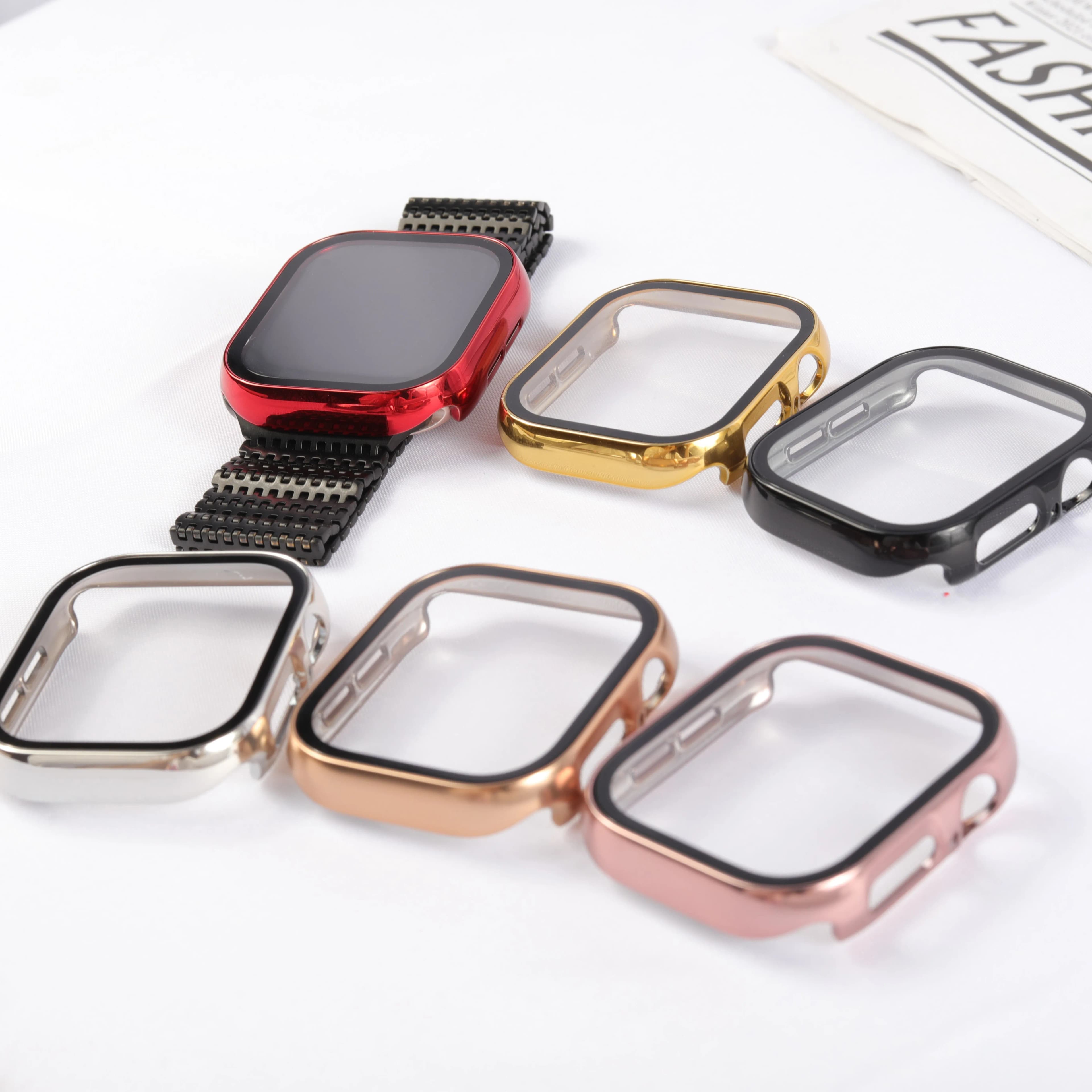 Per Apple Watch Case 11 10 42mm 46mm Protezione schermo Accessori Placcatura Paraurti rigido per PC + Vetro temperato iWatch Serie 11 Cover