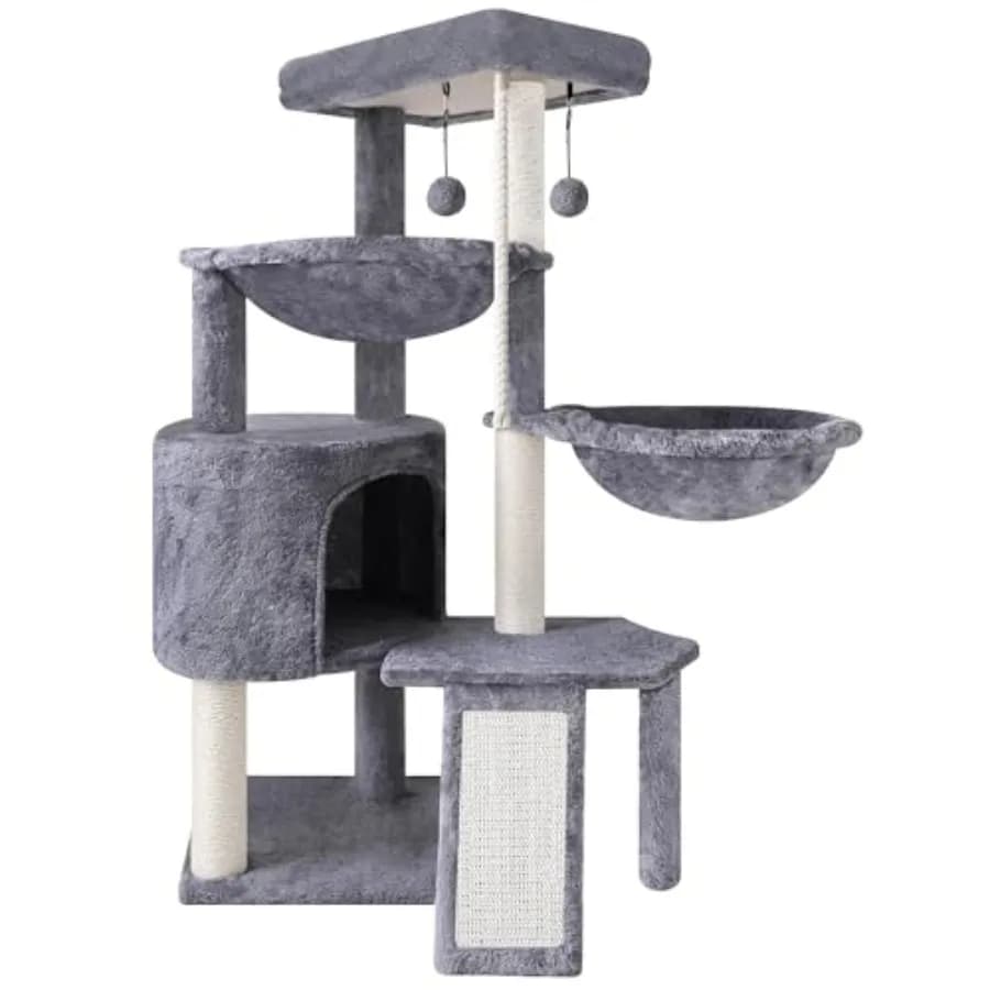 Albero per gatti a tre livelli Xin con casetta e due amache, grigio