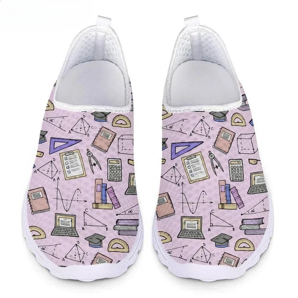 Summer Casual Breathable Slip-on Flat Shoes Math Science Formula Printed Women Mesh Sneakers Light Lazy Loafers