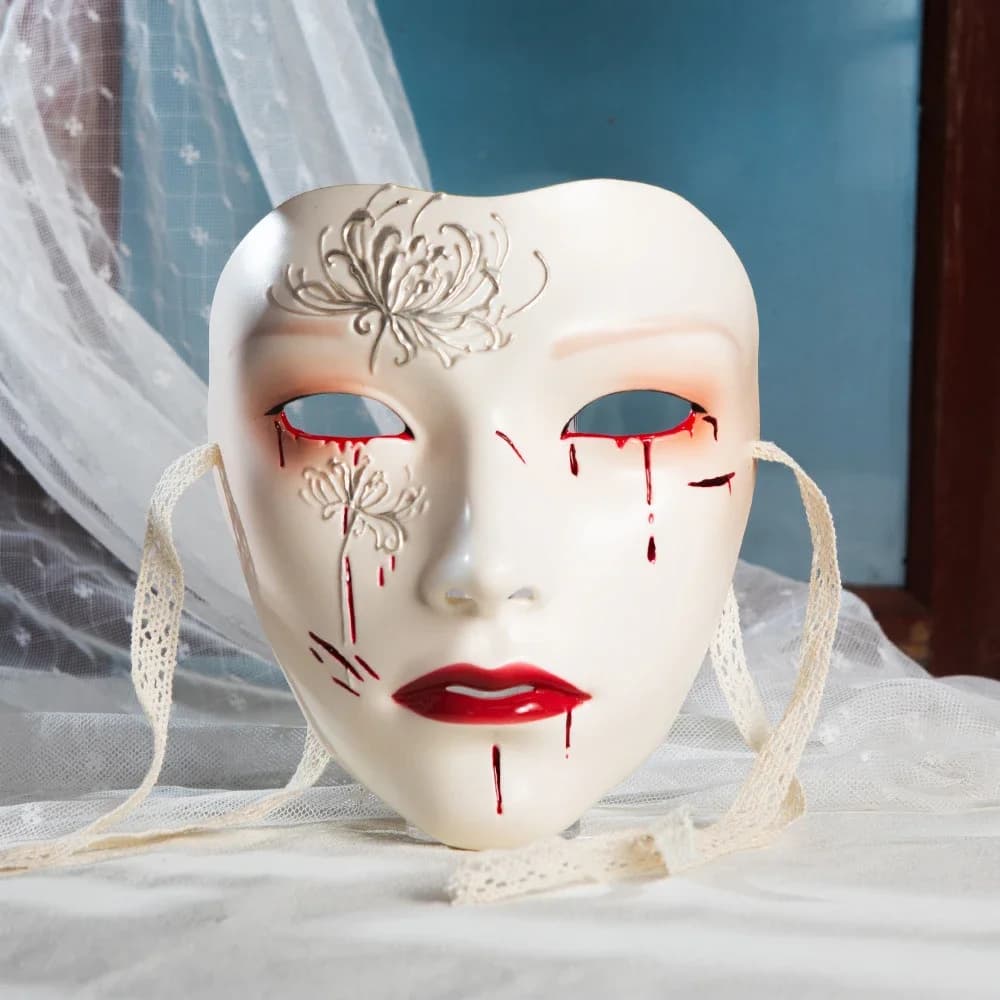 Technological Sense Masks Cyberpunk Mask Masquerade Cosplay Party Costume Props Retro Floral Drop Blood Face Hand Drawing Mask
