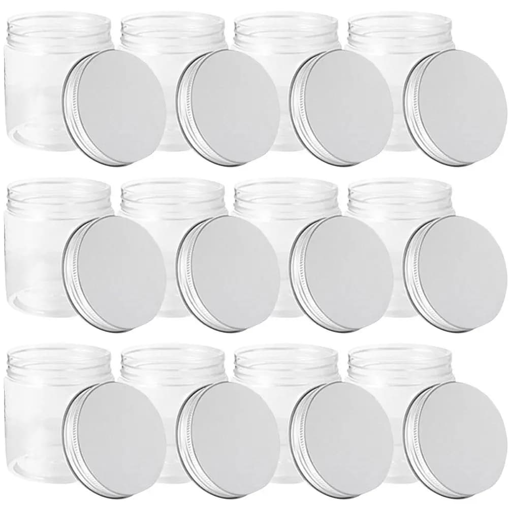 Piccoli Vasetti in Plastica Trasparente con Eleganti Coperchi in Alluminio, Contenitori Sigillanti per Marmellata, Miele, Spezie, Zucchero, Scrub, Uso Domestico