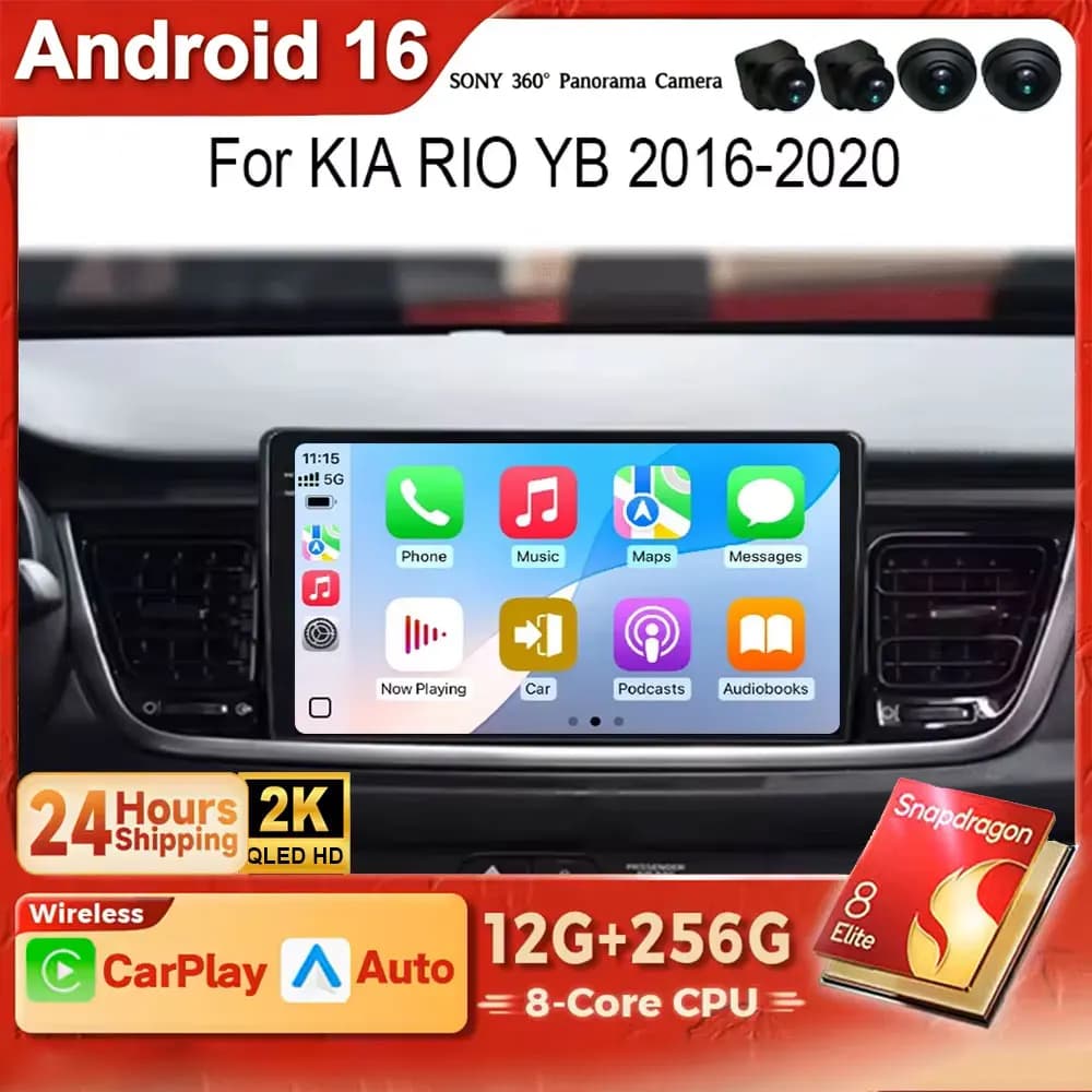 Android 15 2K QLED Car Radio For Kia RIO YB KX Cross 2016 - 2020 Wireless Carplay Video Player Head Unit GPS Navigation 4G BT