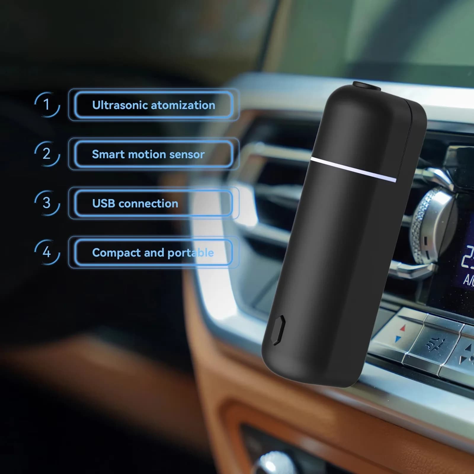 Diffusore di Aromi per Auto con Clip per Bocchetta di Ventilazione, Deodorante Ricaricabile, Diffusore di Oli Essenziali Senz'Acqua