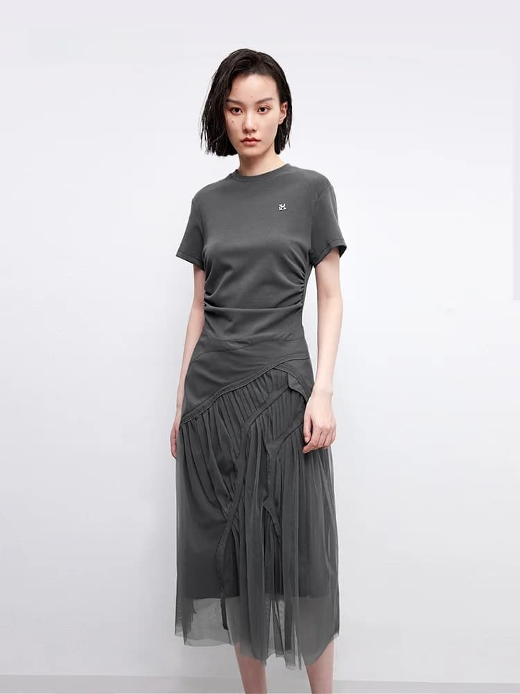 XMOOM Nuovo Abito Estivo a Mezza Lunghezza, Semplice ed Elegante, con Linea A, Aderente e Snellente per Donna