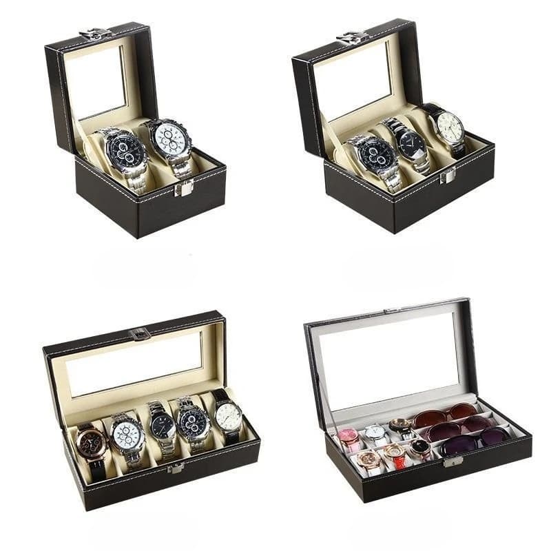 DOKW Scatola per orologi in pelle PU Custodia in stile tradizionale con serratura - Cassa per orologi regalo selezionabile con 2/3/4/5/6/8/10/12 slot