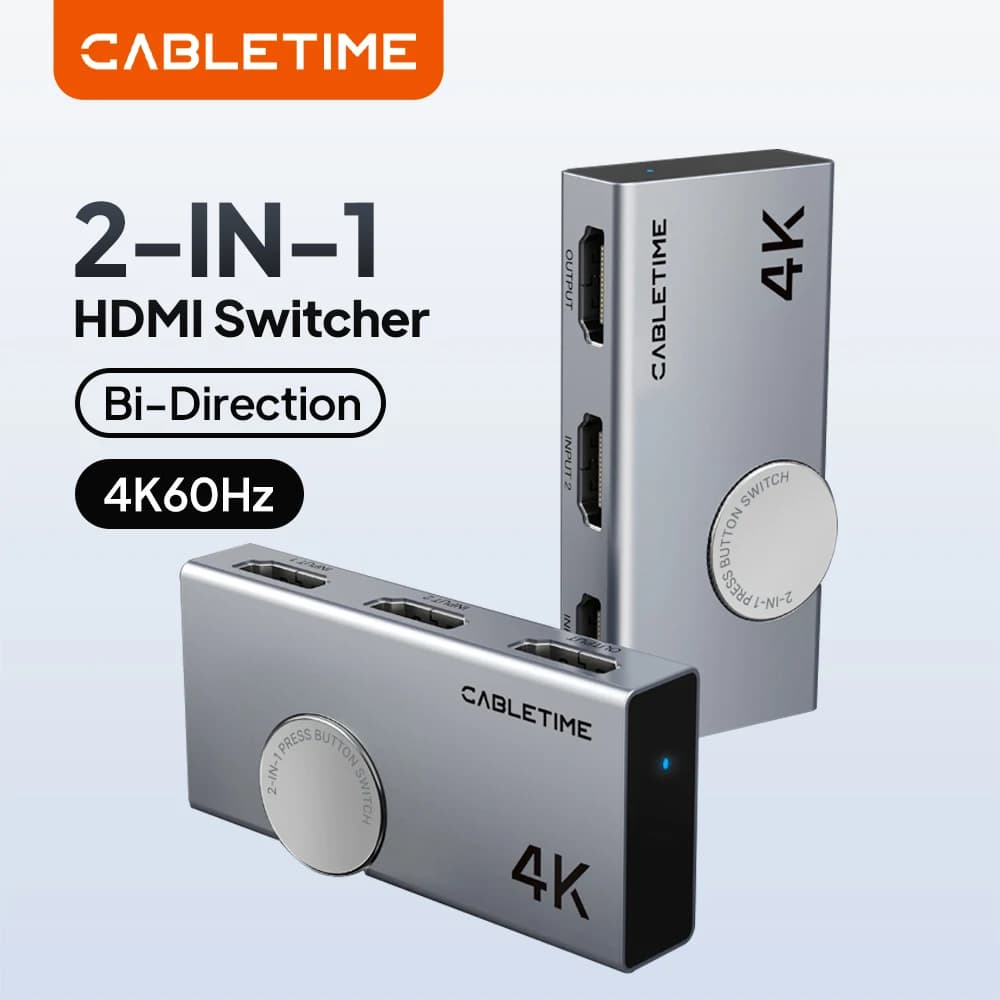 CABLETIME Splitter HDMI 4K 60Hz Bidirezionale 2 Ingressi 1 Uscita per Xiaomi Mi Box Xbox PS4 TV Box
