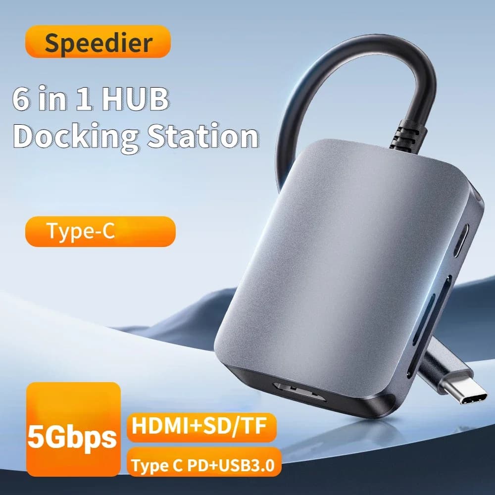 6 in 1 USB C Hub tipo C 3.0 adattatore a 4K-HDMI SD TF Card PD Fast Charger Splitter USB Docking station HUB per Computer MacBook