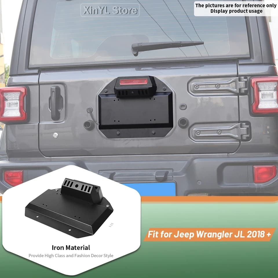 Iron Exterior Rear Tailgate Exhaust Port License Plate Holder for Jeep Wrangler JL 2018 Up Car Accessories