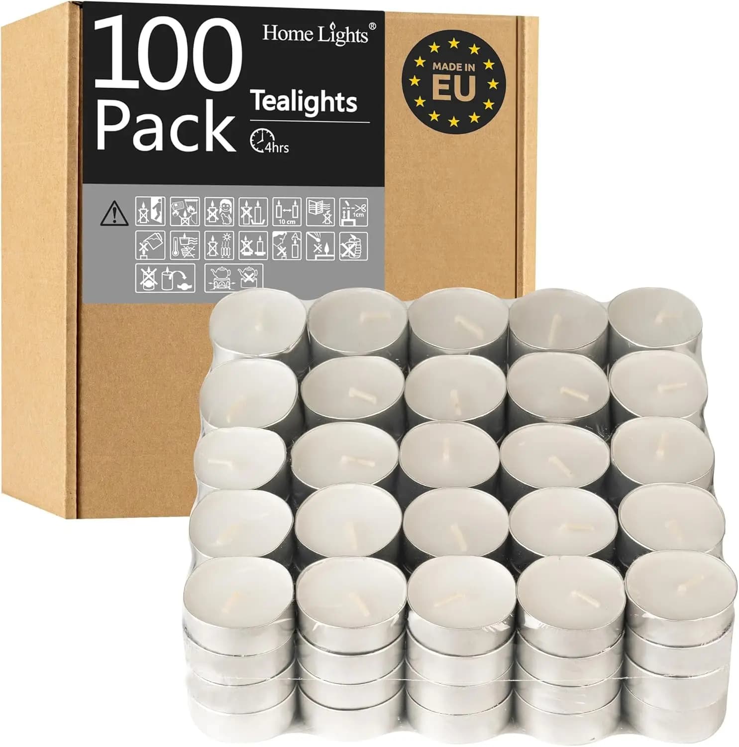 Candele Tealight Senza Profumo, Durata 4 Ore, Confezioni da 100-300, Bianche Senza Fumo per Decorazioni Casa ed Eventi
