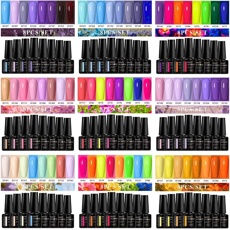 Set di 8 Smalti Gel Fluorescenti Rosa Blu Viola Senza HEMA e TPO, Semipermanenti, Soak Off, Gel UV per Unghie