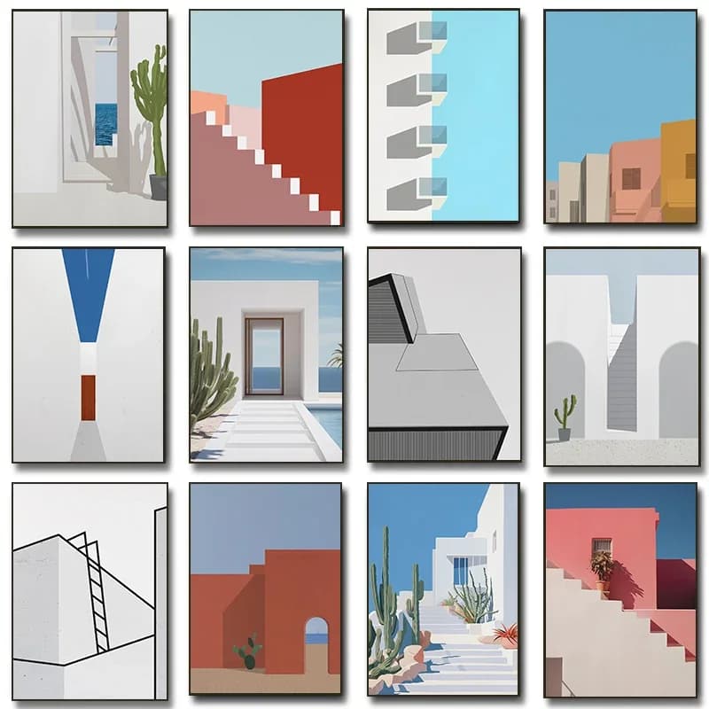 Minimalist Architectural Design Poster Mediterranean Architecture Prints Canvas Painting Wall Art Picture Modern Home Room Decor