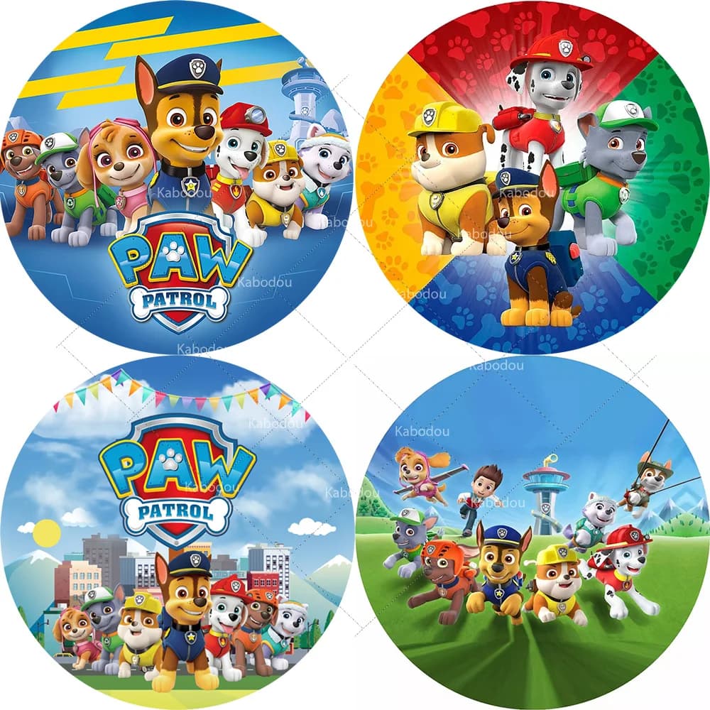 Fondali PAW Patrol Copertine rotonde Bambini Ragazzi Festa di compleanno Cerchio Sfondo Decorazione Ryder Chase Dog Baby Shower Banner