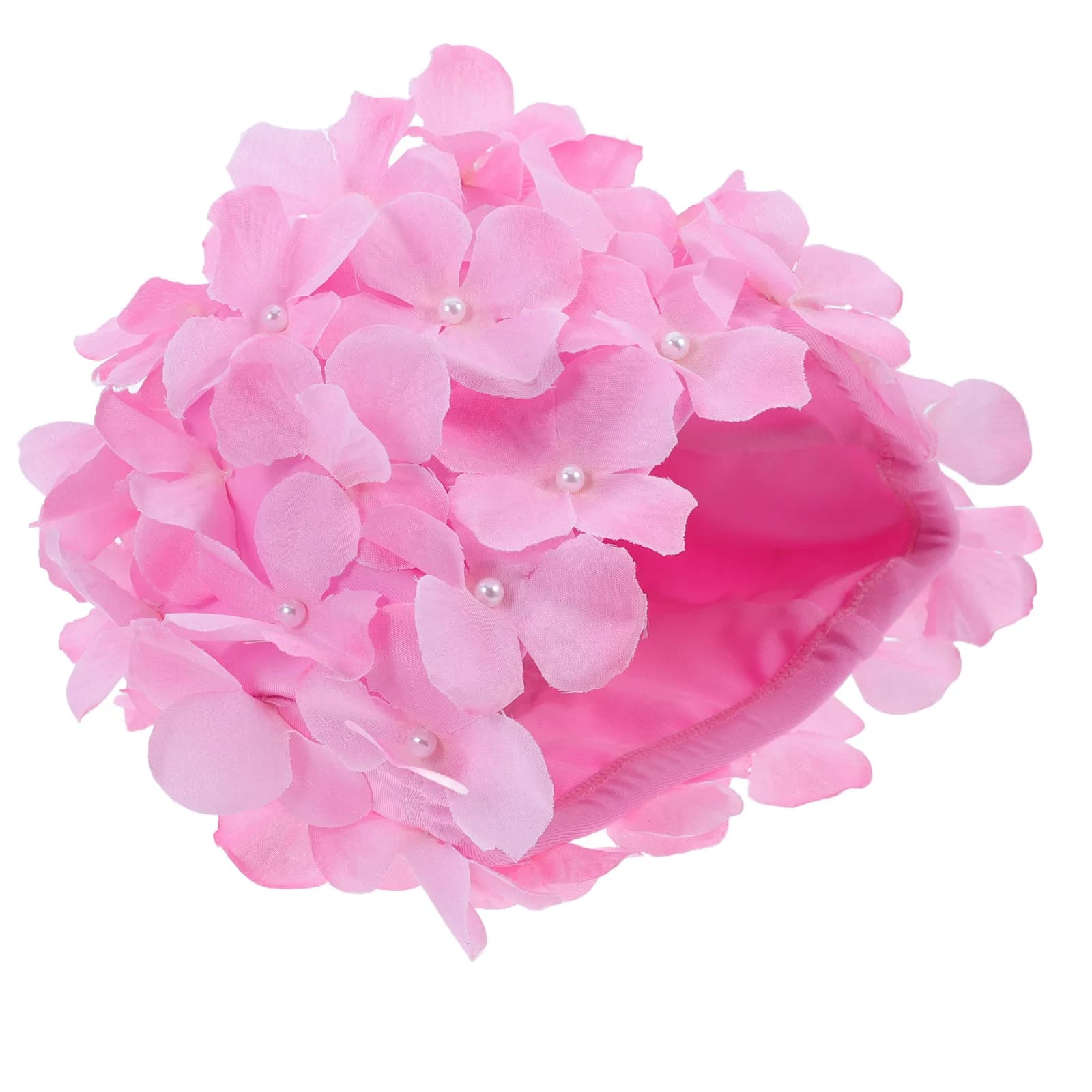 Floral Petal Swim Cap for Women Premium Fabric Sun Protection Bacteria Resistant Anti Skid Comfort Fit Bath Cap Size L Pink