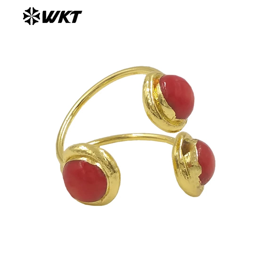 WT-MPR119 Nuovo anello di lusso leggero in corallo rosso con placcato in vero oro 18 carati per regali di anniversario per le donne